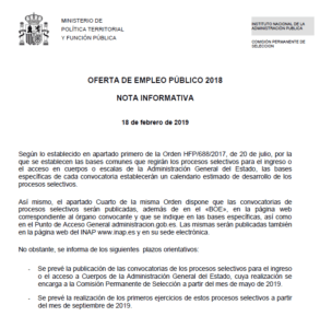 nota informativa oposiciones 2019
